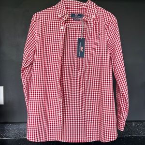 New boys Vineyard Vines WhalenShirt large 16 Nottingham gingham plaid red white